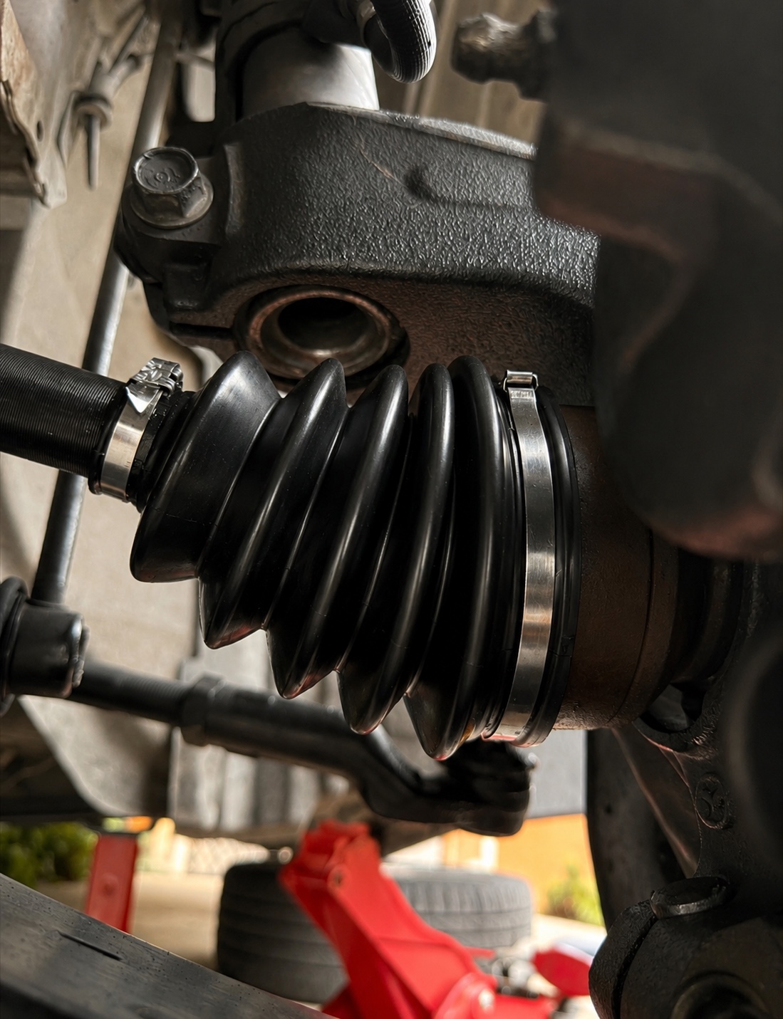 Brake service close-up with wheel removed